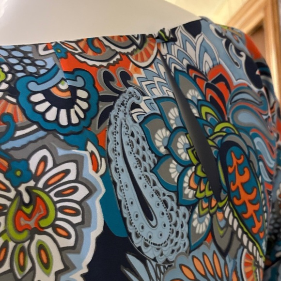 J. Crew Blue and Green, orange geometric, print mini Dress, size 10 - Picture 7 of 9